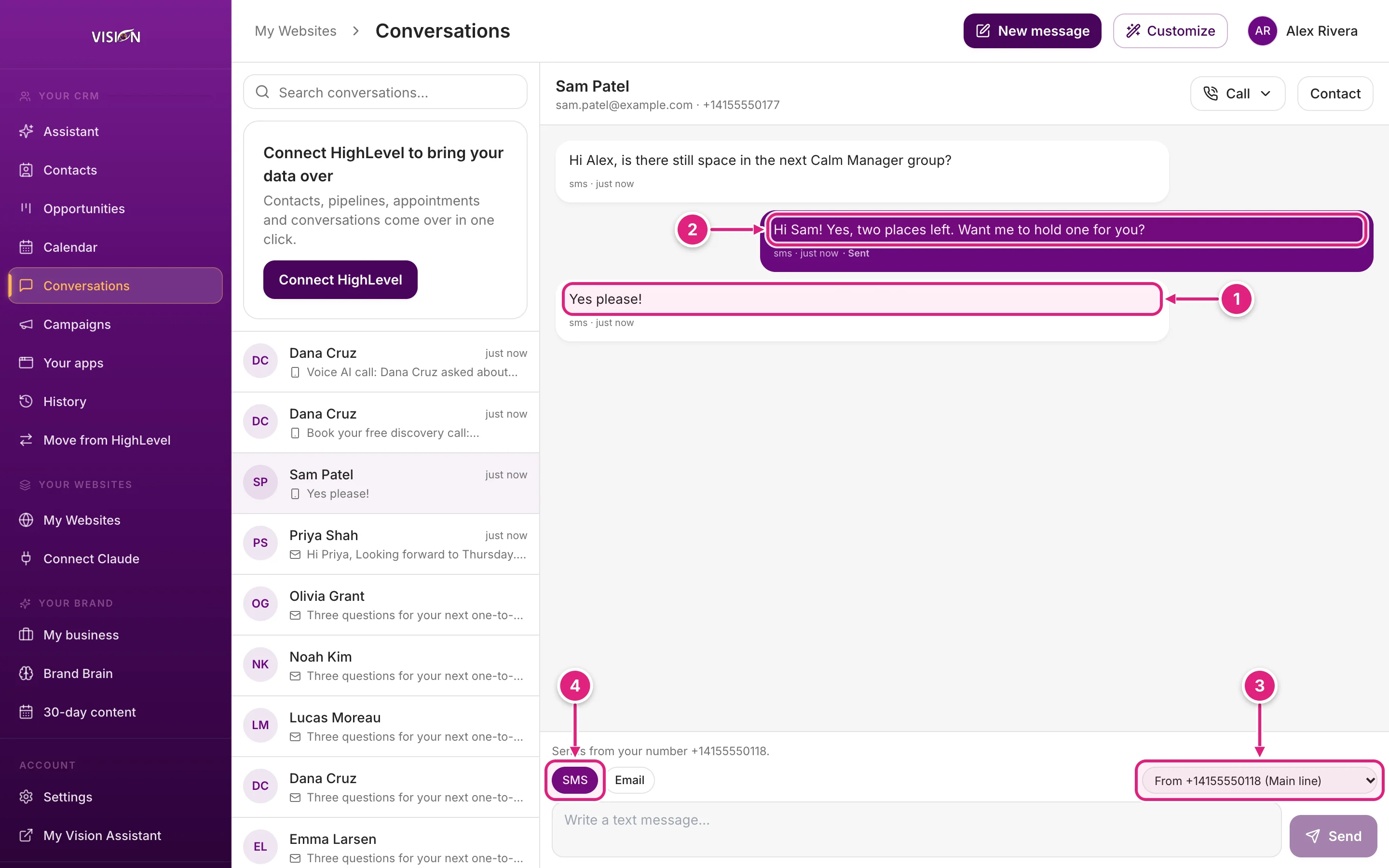 A text conversation with a reply box